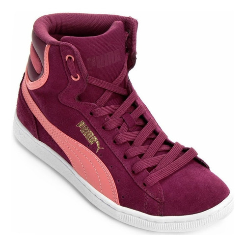 Tênis Puma Vikky Mid Cano Alto Casual Feminino Vinho / Rosa