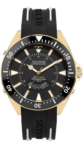 Relógio Technos Masculino Skydiver Anadigi Dourado 50mm