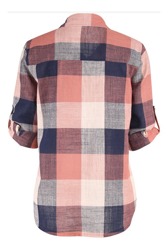 Camisa Casual A Cuadros De Algodón Y Lino Para Mujer