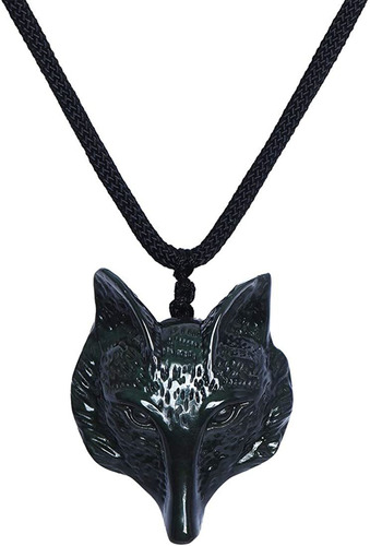 Genasto Collar De Lobo Con Colgante De Cristal De Obsidiana,