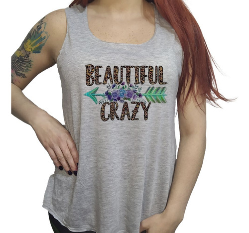 Musculosa Acampanada Frase Beautiful Crazy Animal Print Flor