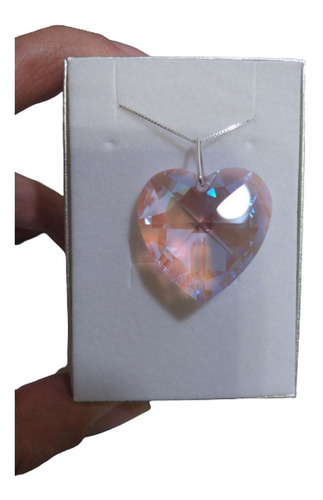 Imagem 2 de 8 de Colar Coração Cristal Swarovski Rose Blue Boreal Prata 925