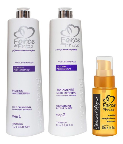 Force Frizz Escova Semi Definitiva 2x1000ml + Argan Brinde 