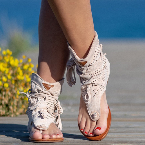 Las Mujeres Bohemia Borla Sandalias Romana Zapatos De Playa