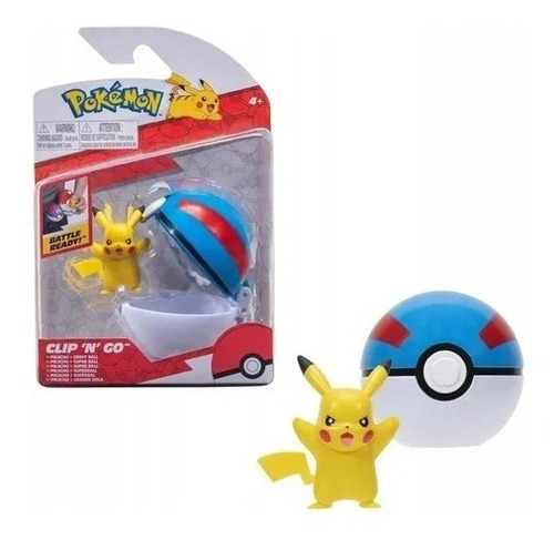 Pokémon- Figura Pikachu+ Super Ball Clip And Go Jazwares 
