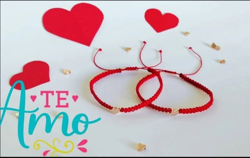 Set Pulseras Hilo Rojo, Enamorados, Corazón, San Valentín. 