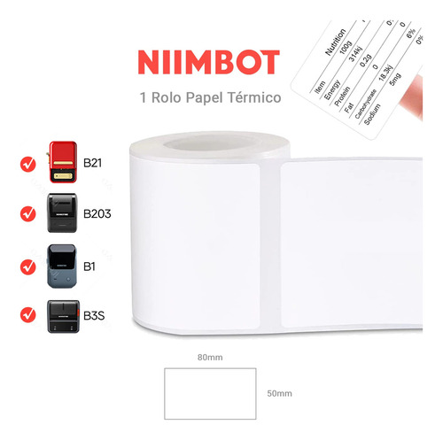 Niimbot  B1/B21/B3S 80x50mm adesiva 1 rollo branco