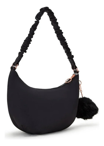 Bolsa Shoulder Bag Kipling Lidya Diseño Liso Black Sateen Con Correa De Hombro Black Satten Asas Color Negro Y Herrajes Gold Rose
