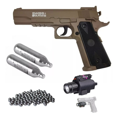 Pistola P1911 Coyote Swiss Arms 4.5 +lintena Laser+2co2+500b