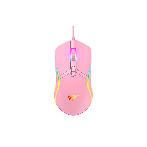 Imagem 2 de 5 de Mouse Gamer Havit - Gamenote - Ms1026 Rgb 6.400 Dpi 7 Botões Rosa Quartz