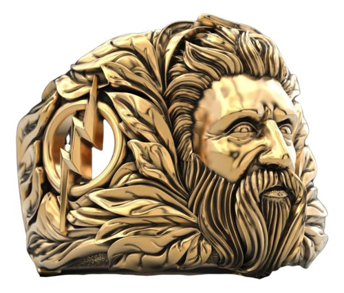 Anillo Hombre Barones Zeus Y Rayos Plata 925 Chapado Oro