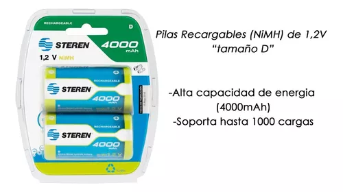 Mitzu® Pila recargable 1,2Vcc tipo D níquel metal incluye 2 pilas