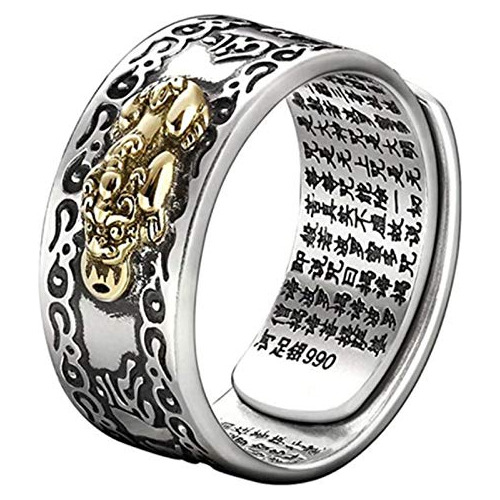 Anillo Ajustable De Plata Feng Shui Pixiu