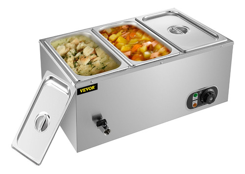 Calentador De Alimento Baño Maria 1200w 3 Ollas 30-85°c 110v