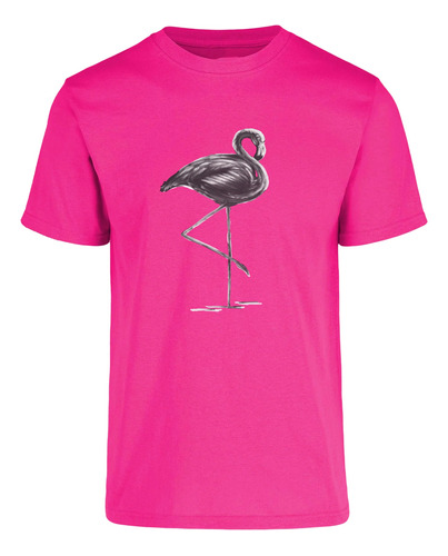 Playera 100% Algodón Color Fucsia Con Diseño Flamingo