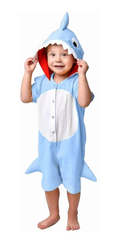 Baby Shark Tubarão Macacão Fantasia Pijama Azul