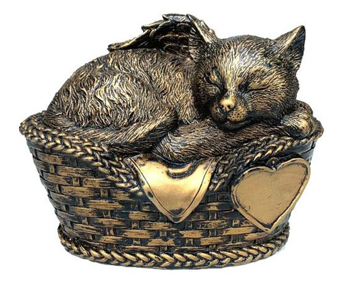 Urna Pet Cat Sleeping Ouro Com Plaquinha Gravada