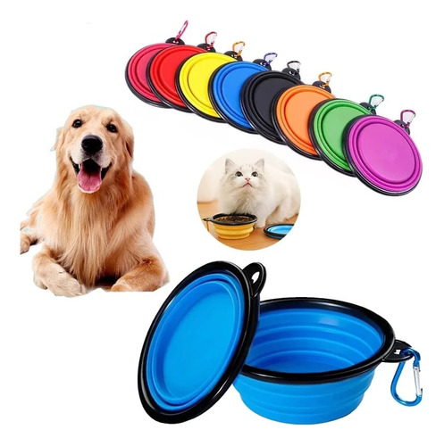 Plato Plegable Portátil Silicona Paseos Viaje Mascotas 13 Cm