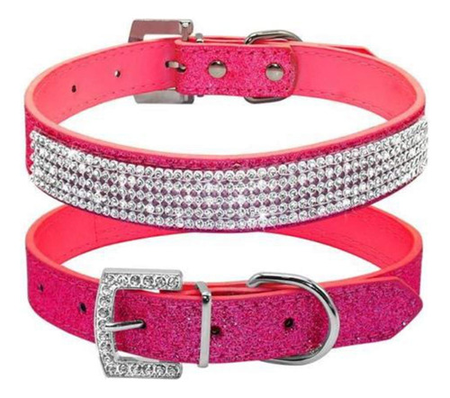 Lindo Collar De Cuero Brillante Para Perro Y Gato Con Diaman