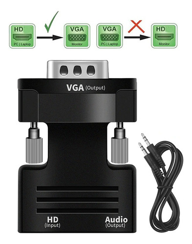 Convertidor Adaptador Hdmi Hembra A Vga Macho Y Audio 3.5 (Usado)