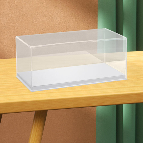 Vitrine Acrílica Transparente, Decorativa, Base Branca