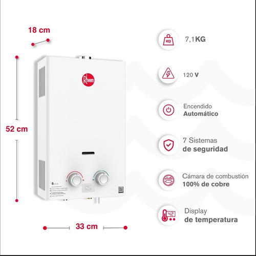 Calentador De Agua 6lt Gas Propano Tiro Forzado Rheem Color Blanco Tipo de gas GLP 120V