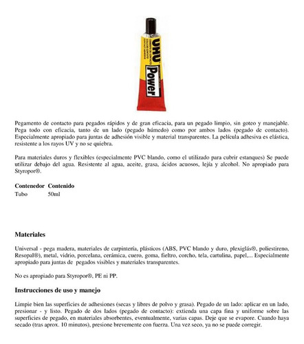 Uhu Power Pegamento De Contacto Pomo 50ml