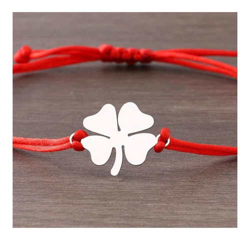 Imagen 5 de 6 de Pulsera Roja Protección Suerte Trébol Listón Ajustable Acero