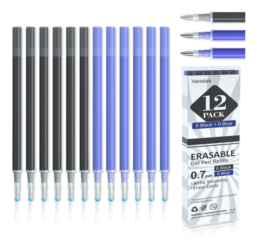 Vanstek 12 Repuesto 6 Boligrafo Gel Borrabl Azul Negro Tinta