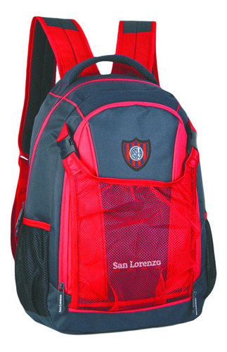 Mochila San Lorenzo Escolar Futbol Bolsillos Acolchada Mesh Color Sl Azul Rojo Diseño De La Tela Liso