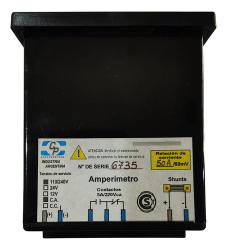 Amperimetro Digital 50a/60 Mv Para Panel + Shunt 40a / 60mv