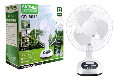 Ventilador Recargable Con Panel Solar De 12 Pulgadas Gdtimes