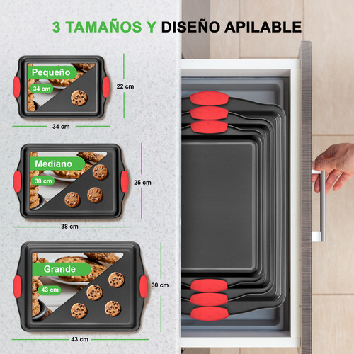 Set 3 Bandejas Charolas Para Hornear Antiadherente Nutrichef