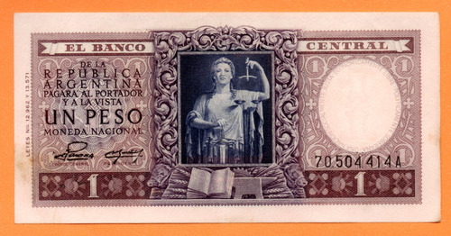 Billete 1 Peso Moneda Nacional, Bottero 1910, Año 1953 Mb+