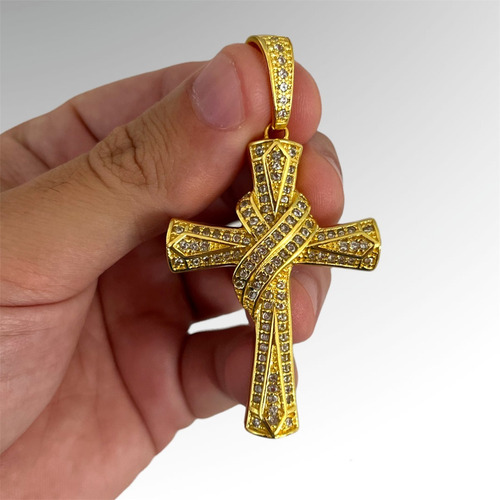 Pingente Cruz Crucifixo Cravejado G Banhado A Ouro 18k