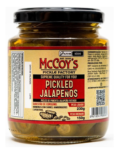 Pickles De Pimenta Jalapeño - Pickled Jalapeños Mccoy's 230g