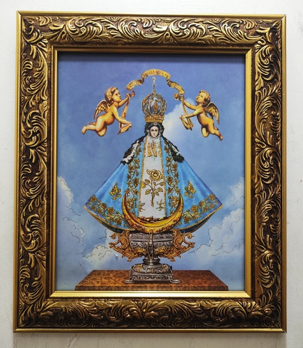 Virgen De San Juan De Los Lagos En Marco Dorado A 30 X 25 Cm
