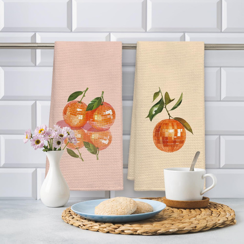Juego De 2 Toallas De Cocina Retro Naranjas Con Diseño De Bo