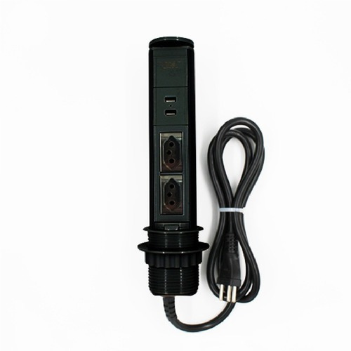 Imagem 3 de 3 de Torre Tomada Mini Totem Manual 2 Tomadas 20a + 2 Usb Preta