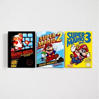 Cuadro Triptico Geek Game Super Mario Bros Nes Video Juego