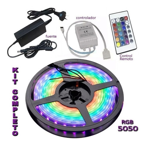 Tira Led Rgb 5050 5 Metros Interior Exterior Kit Completo