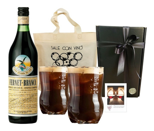 Box Vaso Ferchetto X 2 + Fernet Branca Regalo Estuche 