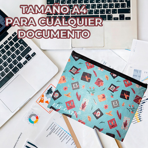 Sobre Folder Lona Estampado Impermeable Con Cierre Seguro Documentos Color Azul Ele-Gate