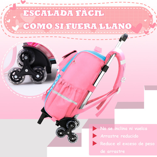 Nuhexry school bag Mochila De Carrito Sobre Rodillo Con Lonchera Y Kit De Comida Para Estudiantes Primaria 3 A 12años impermeable mochila Con Ruedas Para Niñas 25ml Rosa