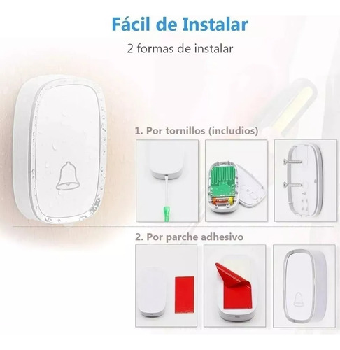 Timbre Inalámbrico Impermeable Con Luz Led 1 Transmiso 2 Rec