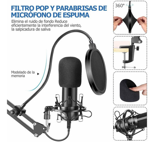 Kit De Micrifono De Condensador Profesional Usb Grabación