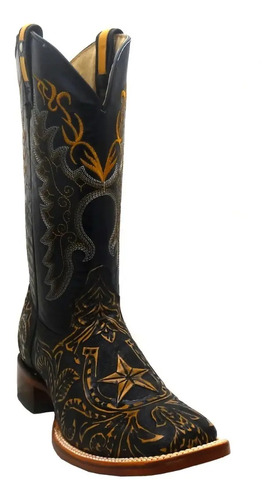 Bota Vaquera Armenta Corte Texano Cincelado Estrella Negro | Meses sin  intereses