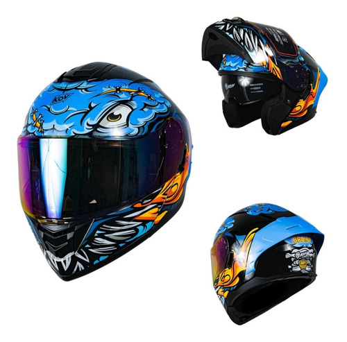 Casco Abatible Para Moto Kov Brainy Azul/ Negro Color Azul Tamaño del casco S 55-56cm