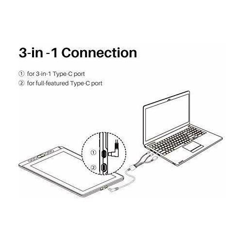Cable 3 En 1 Huion, Compatible Con Kamvas 12, Kamvas 13, Kam