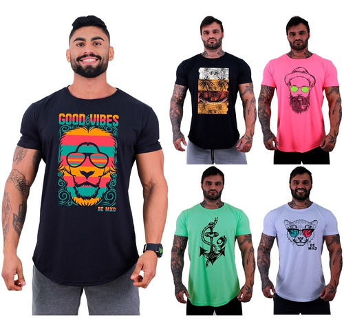 Kit 5 Camiseta Longline Oversized Academia Musculação Caveir